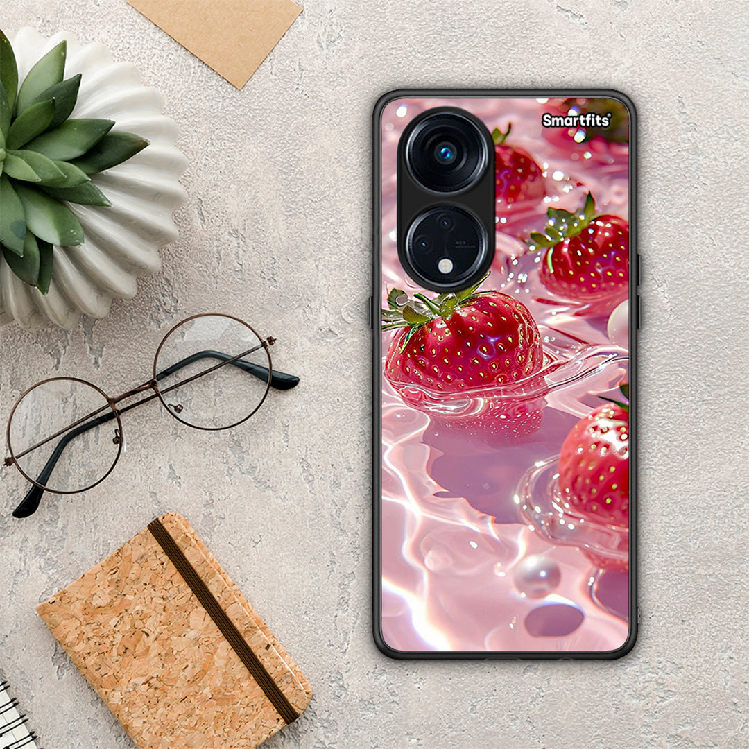 Θήκη Oppo A98 Juicy Strawberries από τη Smartfits με σχέδιο στο πίσω μέρος και μαύρο περίβλημα | Oppo A98 Juicy Strawberries Case with Colorful Back and Black Bezels