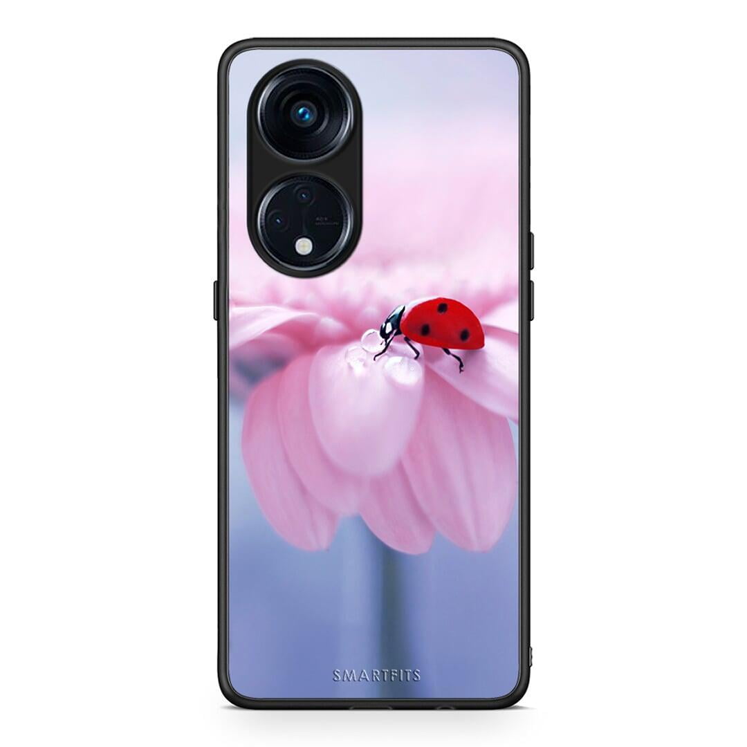 Θήκη Oppo A98 Ladybug Flower από τη Smartfits με σχέδιο στο πίσω μέρος και μαύρο περίβλημα | Oppo A98 Ladybug Flower Case with Colorful Back and Black Bezels