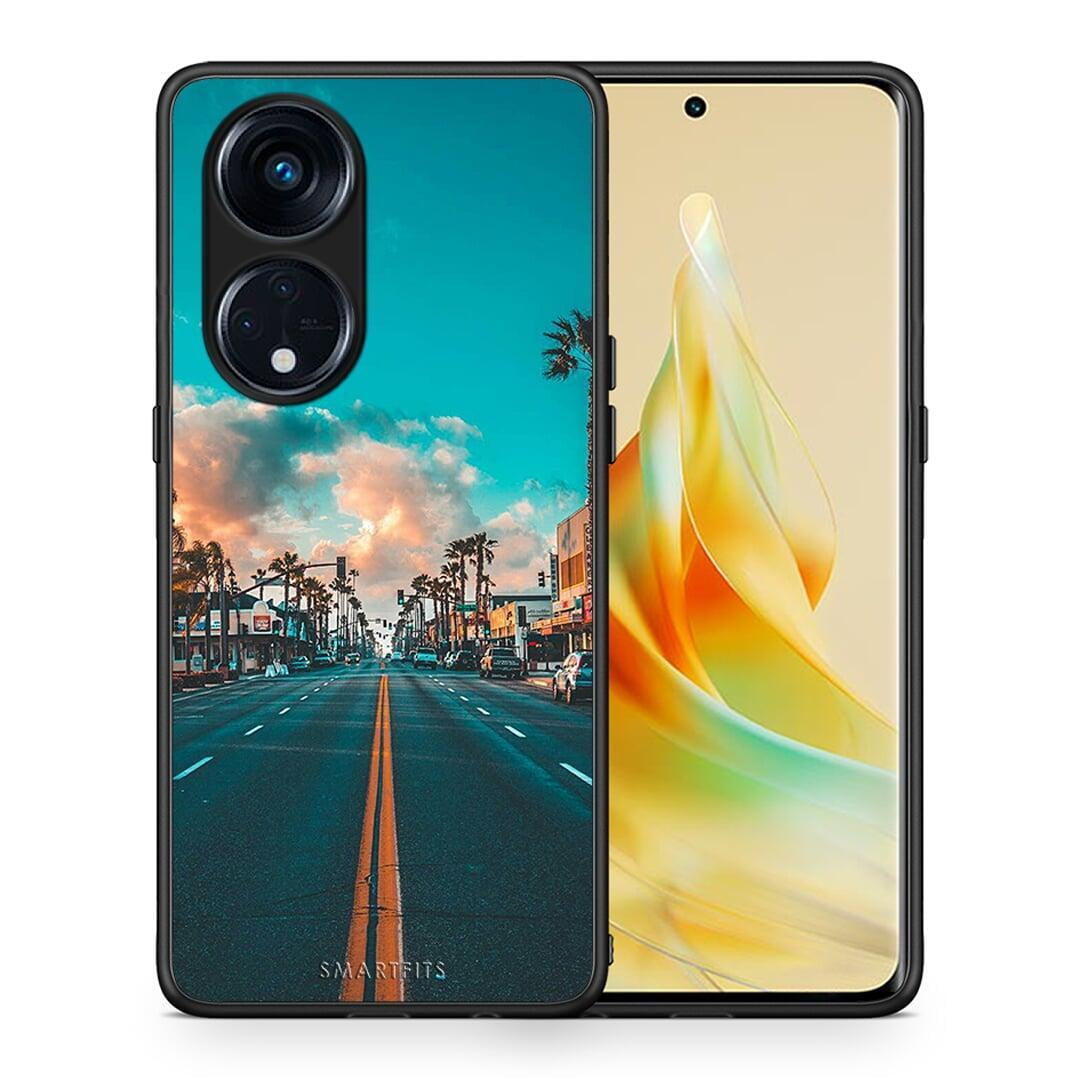 Θήκη Oppo A98 Landscape City από τη Smartfits με σχέδιο στο πίσω μέρος και μαύρο περίβλημα | Oppo A98 Landscape City Case with Colorful Back and Black Bezels