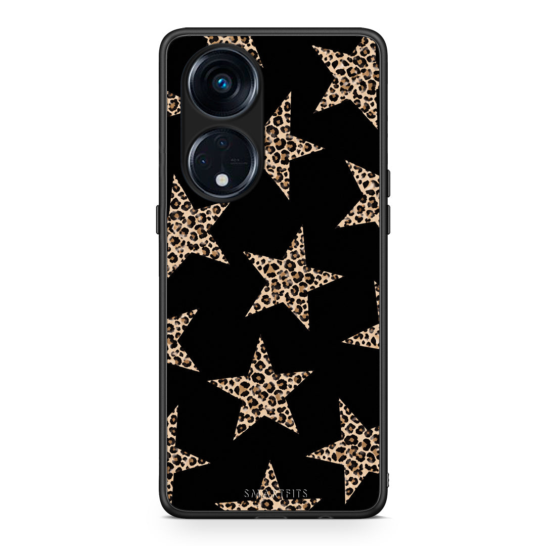 Θήκη Oppo Reno8T 5G / A1 Pro Leopard Stars on Black από τη Smartfits με σχέδιο στο πίσω μέρος και μαύρο περίβλημα | Oppo Reno8T 5G / A1 Pro Leopard Stars on Black case with colorful back and black bezels