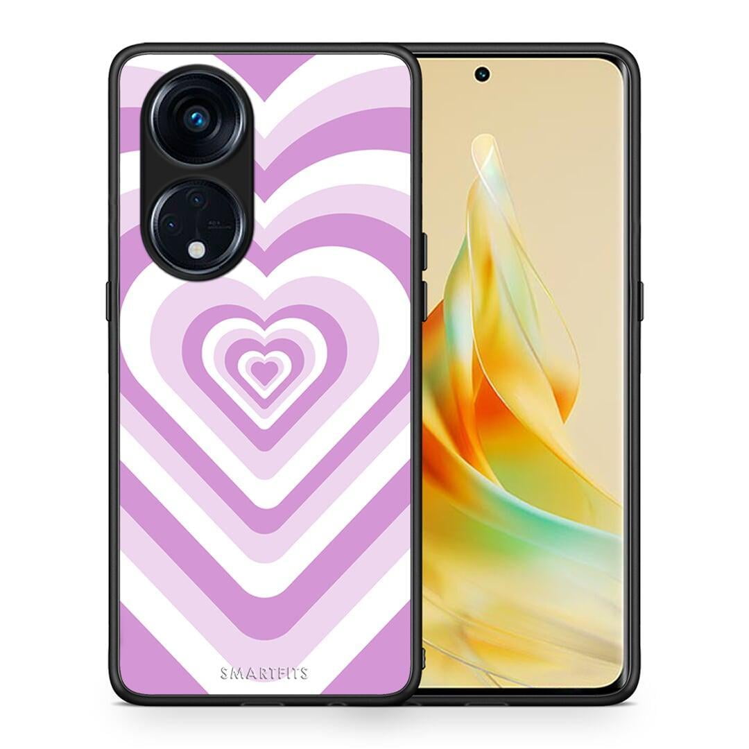 Θήκη Oppo A98 Lilac Hearts από τη Smartfits με σχέδιο στο πίσω μέρος και μαύρο περίβλημα | Oppo A98 Lilac Hearts Case with Colorful Back and Black Bezels