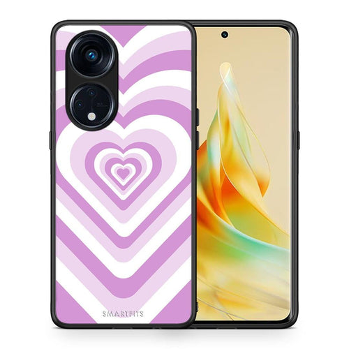 Θήκη Oppo A98 Lilac Hearts από τη Smartfits με σχέδιο στο πίσω μέρος και μαύρο περίβλημα | Oppo A98 Lilac Hearts Case with Colorful Back and Black Bezels