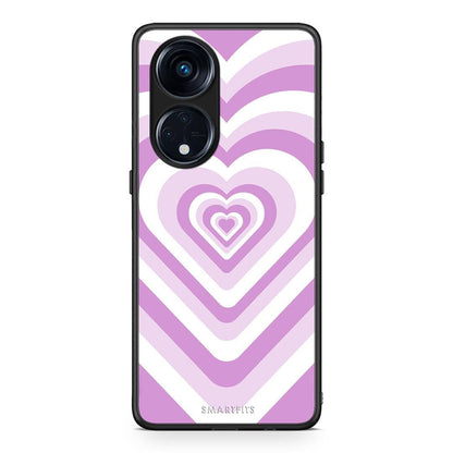 Θήκη Oppo A98 Lilac Hearts από τη Smartfits με σχέδιο στο πίσω μέρος και μαύρο περίβλημα | Oppo A98 Lilac Hearts Case with Colorful Back and Black Bezels