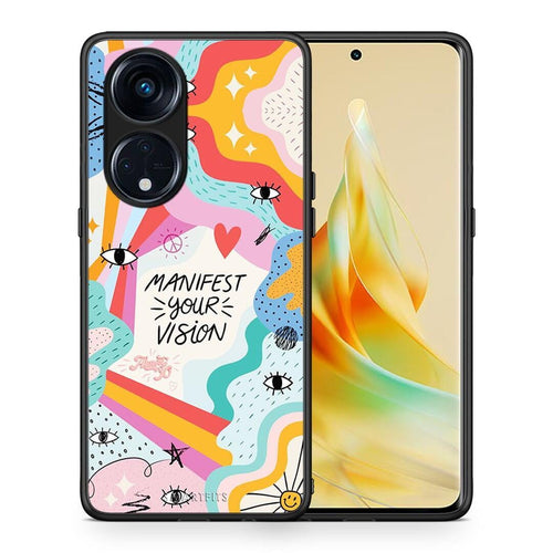 Θήκη Oppo A98 Manifest Your Vision από τη Smartfits με σχέδιο στο πίσω μέρος και μαύρο περίβλημα | Oppo A98 Manifest Your Vision Case with Colorful Back and Black Bezels