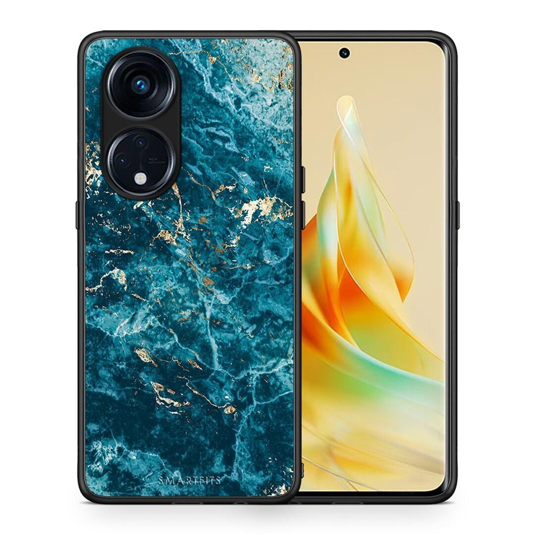 Θήκη Oppo A98 Marble Blue από τη Smartfits με σχέδιο στο πίσω μέρος και μαύρο περίβλημα | Oppo A98 Marble Blue Case with Colorful Back and Black Bezels