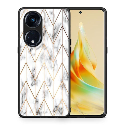 Θήκη Oppo A98 Marble Gold Geometric από τη Smartfits με σχέδιο στο πίσω μέρος και μαύρο περίβλημα | Oppo A98 Marble Gold Geometric Case with Colorful Back and Black Bezels