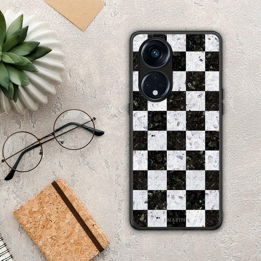 Θήκη Oppo A98 Marble Square Geometric από τη Smartfits με σχέδιο στο πίσω μέρος και μαύρο περίβλημα | Oppo A98 Marble Square Geometric Case with Colorful Back and Black Bezels