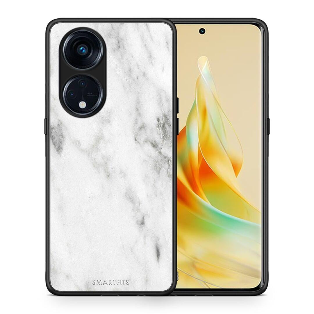 Θήκη Oppo A98 Marble White από τη Smartfits με σχέδιο στο πίσω μέρος και μαύρο περίβλημα | Oppo A98 Marble White Case with Colorful Back and Black Bezels