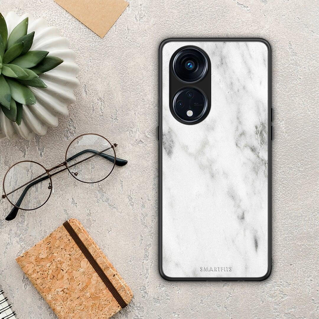 Θήκη Oppo A98 Marble White από τη Smartfits με σχέδιο στο πίσω μέρος και μαύρο περίβλημα | Oppo A98 Marble White Case with Colorful Back and Black Bezels