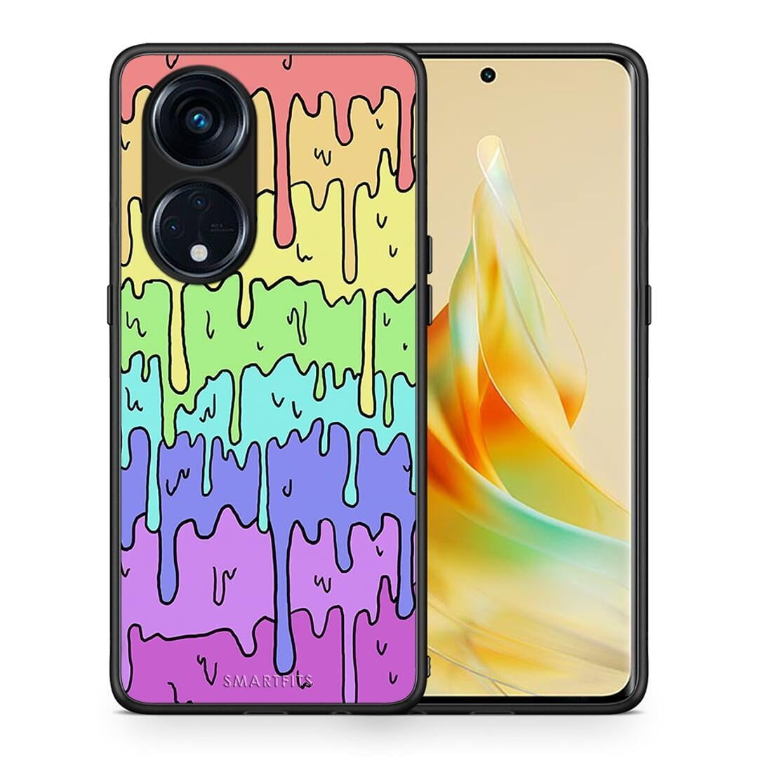 Θήκη Oppo A98 Melting Rainbow από τη Smartfits με σχέδιο στο πίσω μέρος και μαύρο περίβλημα | Oppo A98 Melting Rainbow Case with Colorful Back and Black Bezels