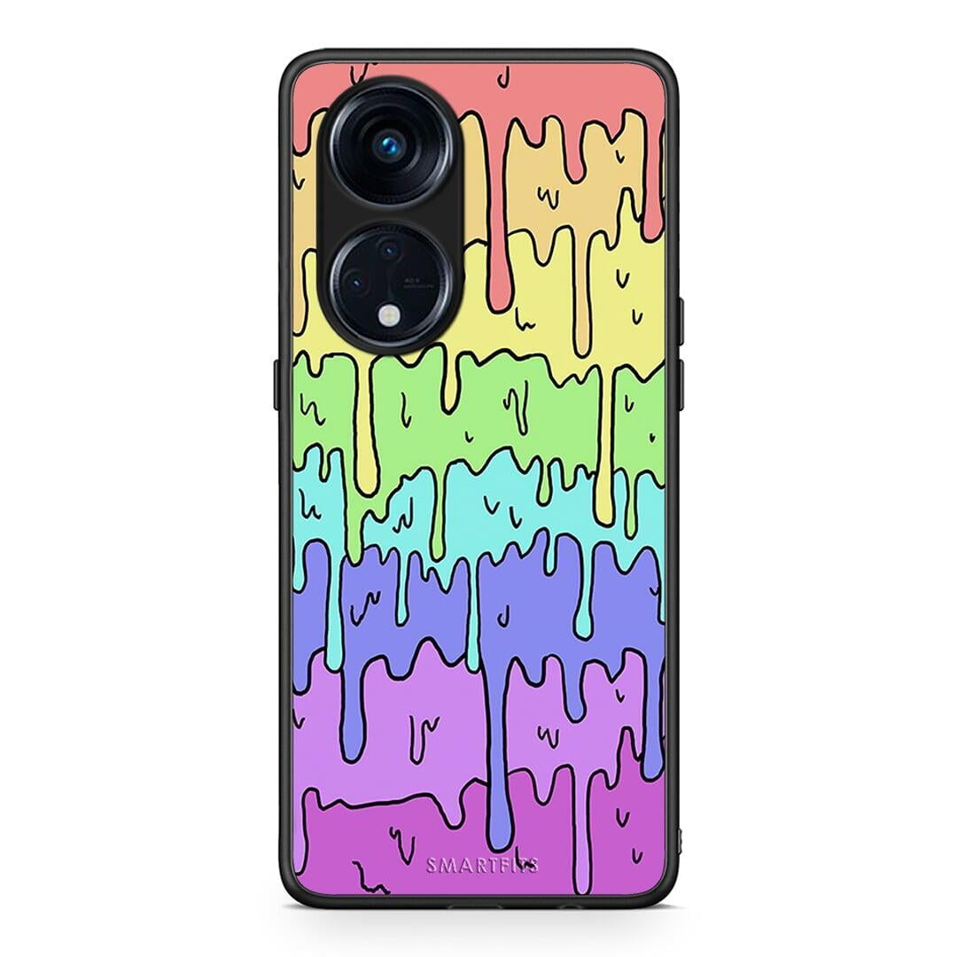 Θήκη Oppo A98 Melting Rainbow από τη Smartfits με σχέδιο στο πίσω μέρος και μαύρο περίβλημα | Oppo A98 Melting Rainbow Case with Colorful Back and Black Bezels