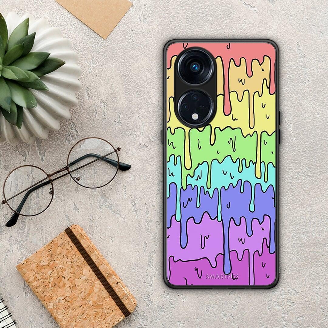 Θήκη Oppo A98 Melting Rainbow από τη Smartfits με σχέδιο στο πίσω μέρος και μαύρο περίβλημα | Oppo A98 Melting Rainbow Case with Colorful Back and Black Bezels