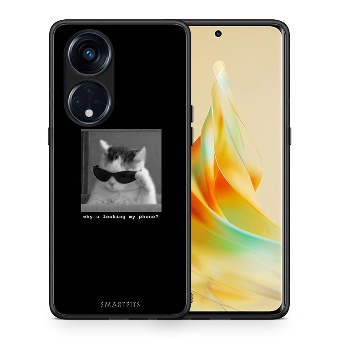 Θήκη Oppo A98 Meme Cat από τη Smartfits με σχέδιο στο πίσω μέρος και μαύρο περίβλημα | Oppo A98 Meme Cat Case with Colorful Back and Black Bezels