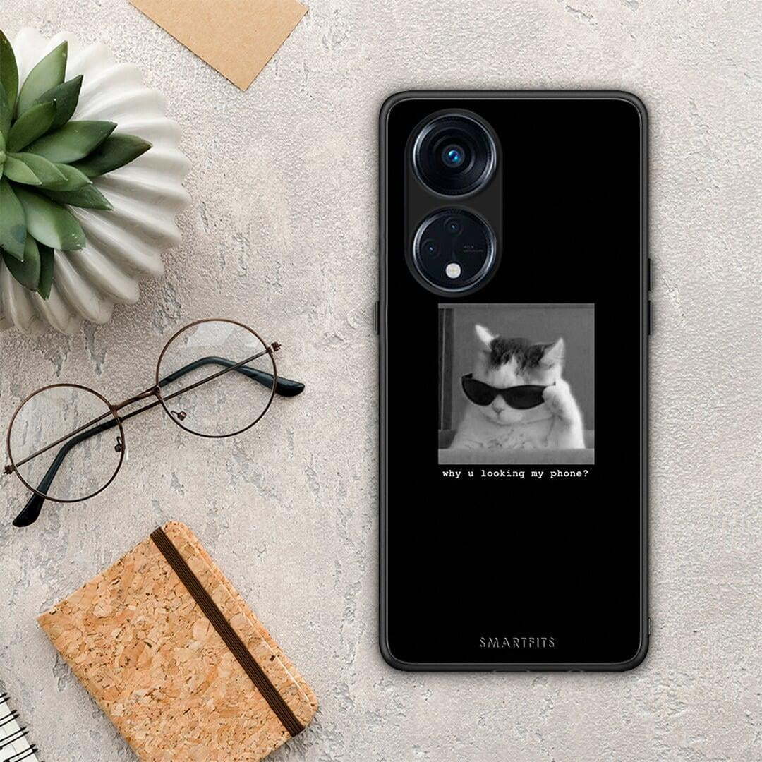 Θήκη Oppo A98 Meme Cat από τη Smartfits με σχέδιο στο πίσω μέρος και μαύρο περίβλημα | Oppo A98 Meme Cat Case with Colorful Back and Black Bezels