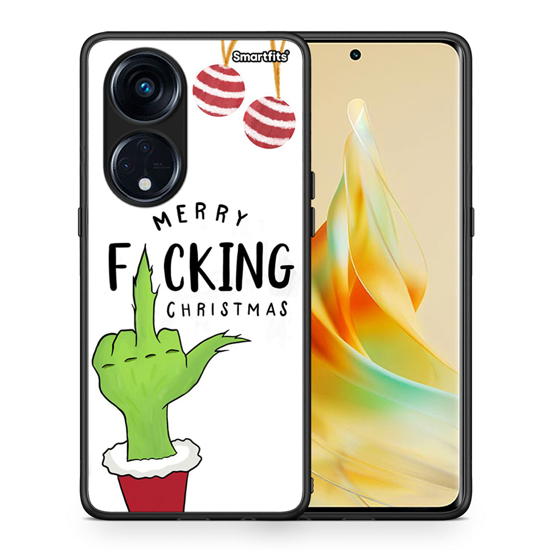 Θήκη Oppo A98 Merry F Xmas από τη Smartfits με σχέδιο στο πίσω μέρος και μαύρο περίβλημα | Oppo A98 Merry F Xmas Case with Colorful Back and Black Bezels