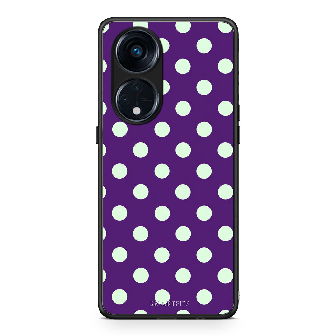 Θήκη Oppo Reno8T 5G / A1 Pro Mint Polka Dots on Purple από τη Smartfits με σχέδιο στο πίσω μέρος και μαύρο περίβλημα | Oppo Reno8T 5G / A1 Pro Mint Polka Dots on Purple case with colorful back and black bezels