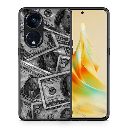 Θήκη Oppo A98 Money Dollars από τη Smartfits με σχέδιο στο πίσω μέρος και μαύρο περίβλημα | Oppo A98 Money Dollars Case with Colorful Back and Black Bezels