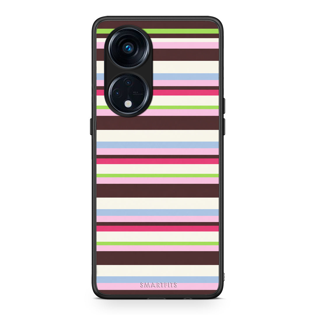 Θήκη Oppo Reno8T 5G / A1 Pro Multicolour Horizontal Stripes από τη Smartfits με σχέδιο στο πίσω μέρος και μαύρο περίβλημα | Oppo Reno8T 5G / A1 Pro Multicolour Horizontal Stripes case with colorful back and black bezels