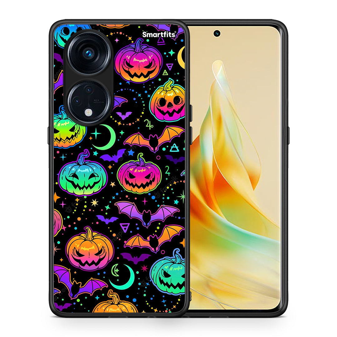 Θήκη Oppo A98 Neon Halloween από τη Smartfits με σχέδιο στο πίσω μέρος και μαύρο περίβλημα | Oppo A98 Neon Halloween Case with Colorful Back and Black Bezels