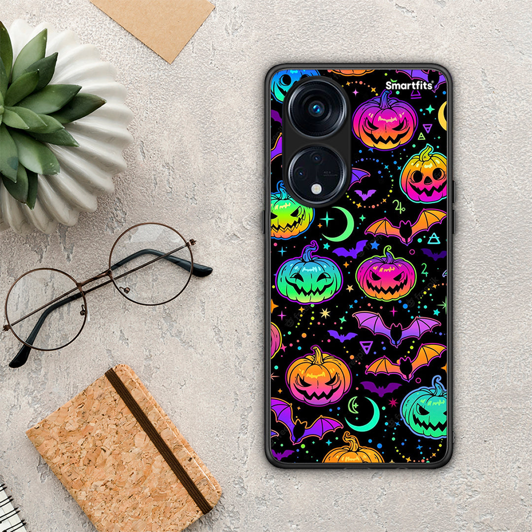 Θήκη Oppo A98 Neon Halloween από τη Smartfits με σχέδιο στο πίσω μέρος και μαύρο περίβλημα | Oppo A98 Neon Halloween Case with Colorful Back and Black Bezels