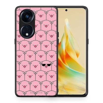 Θήκη Oppo A98 Pig Glasses από τη Smartfits με σχέδιο στο πίσω μέρος και μαύρο περίβλημα | Oppo A98 Pig Glasses Case with Colorful Back and Black Bezels