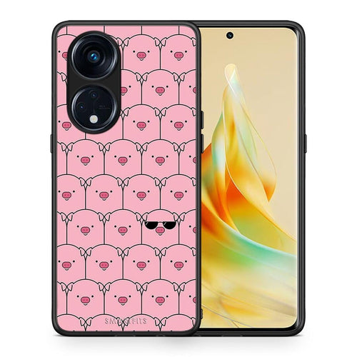 Θήκη Oppo A98 Pig Glasses από τη Smartfits με σχέδιο στο πίσω μέρος και μαύρο περίβλημα | Oppo A98 Pig Glasses Case with Colorful Back and Black Bezels