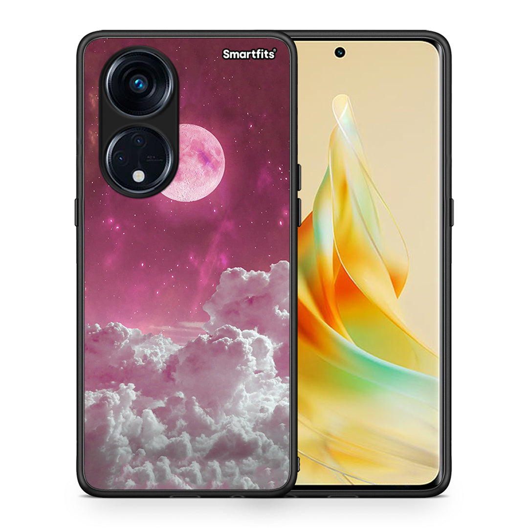 Θήκη Oppo A98 Pink Moon από τη Smartfits με σχέδιο στο πίσω μέρος και μαύρο περίβλημα | Oppo A98 Pink Moon Case with Colorful Back and Black Bezels