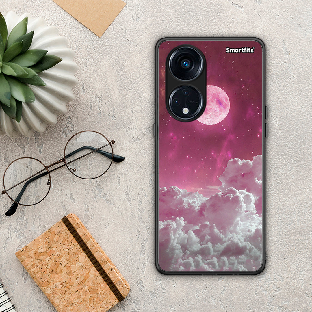 Θήκη Oppo A98 Pink Moon από τη Smartfits με σχέδιο στο πίσω μέρος και μαύρο περίβλημα | Oppo A98 Pink Moon Case with Colorful Back and Black Bezels