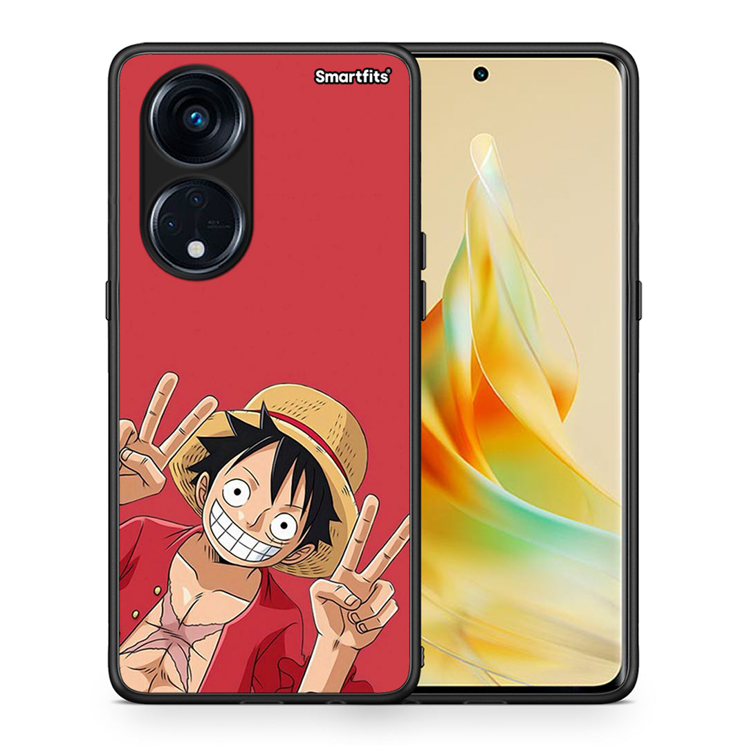 Θήκη Oppo A98 Pirate Luffy από τη Smartfits με σχέδιο στο πίσω μέρος και μαύρο περίβλημα | Oppo A98 Pirate Luffy Case with Colorful Back and Black Bezels