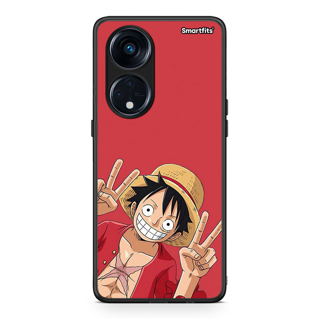 Θήκη Oppo A98 Pirate Luffy από τη Smartfits με σχέδιο στο πίσω μέρος και μαύρο περίβλημα | Oppo A98 Pirate Luffy Case with Colorful Back and Black Bezels