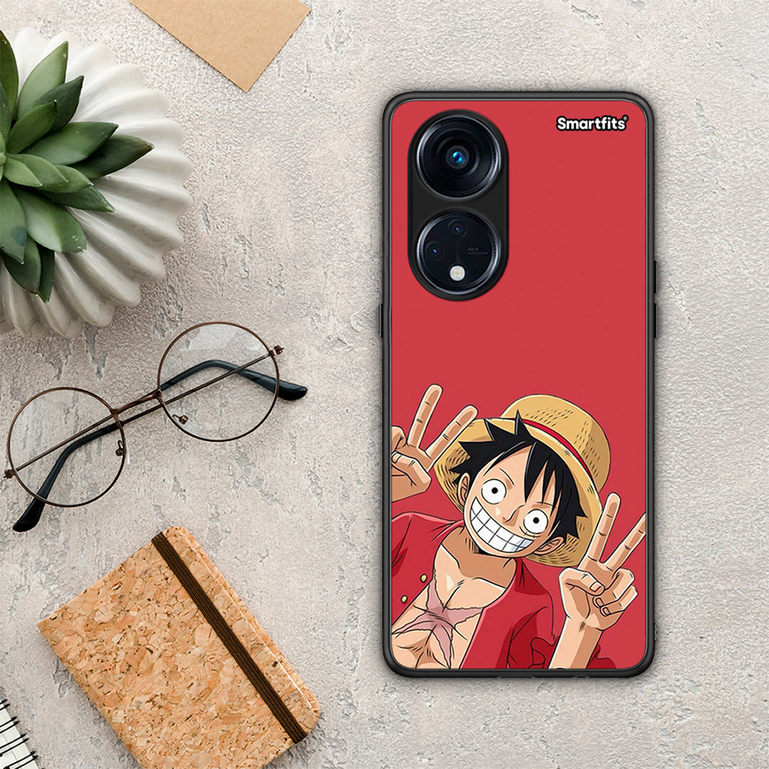 Θήκη Oppo A98 Pirate Luffy από τη Smartfits με σχέδιο στο πίσω μέρος και μαύρο περίβλημα | Oppo A98 Pirate Luffy Case with Colorful Back and Black Bezels