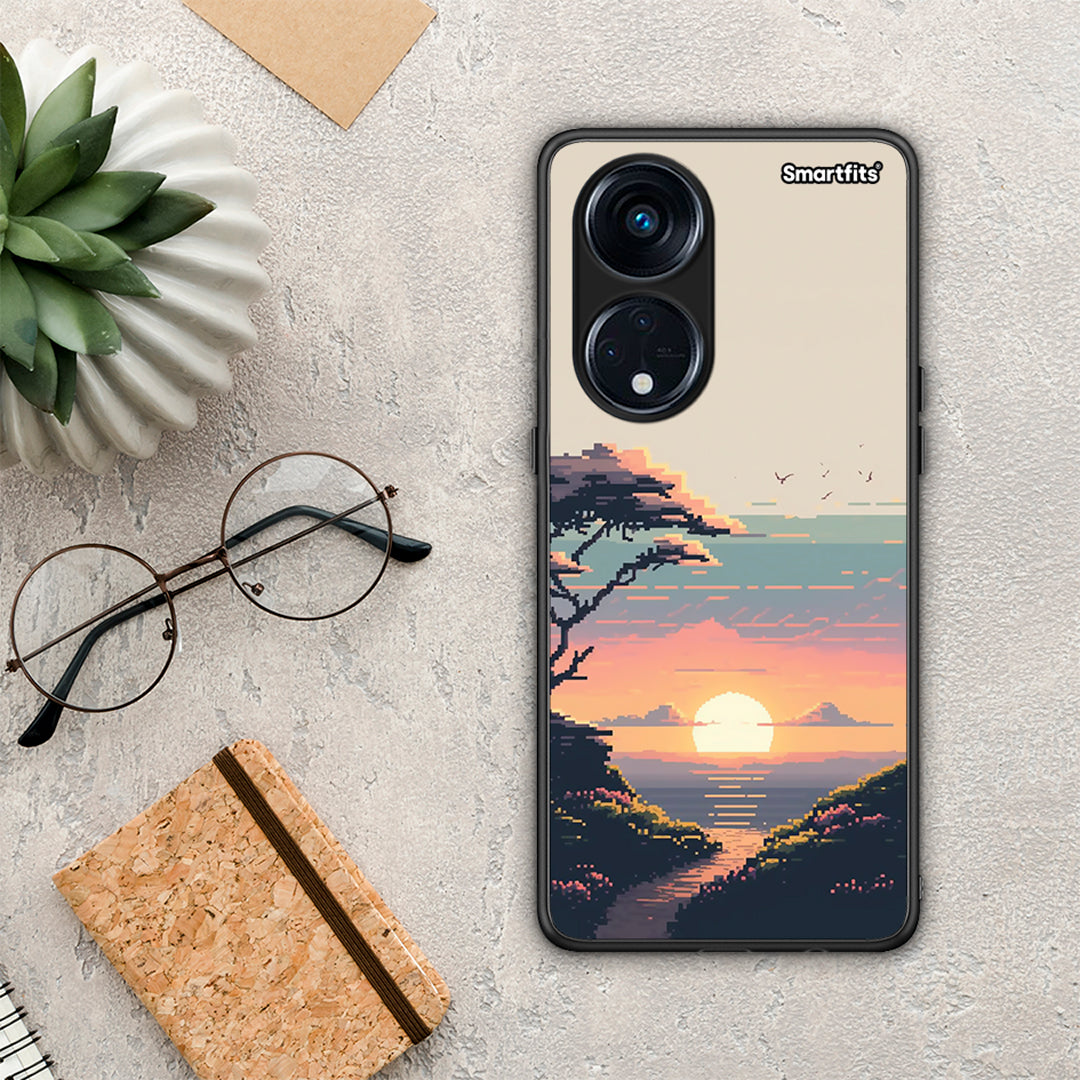 Θήκη Oppo A98 Pixel Sunset από τη Smartfits με σχέδιο στο πίσω μέρος και μαύρο περίβλημα | Oppo A98 Pixel Sunset Case with Colorful Back and Black Bezels