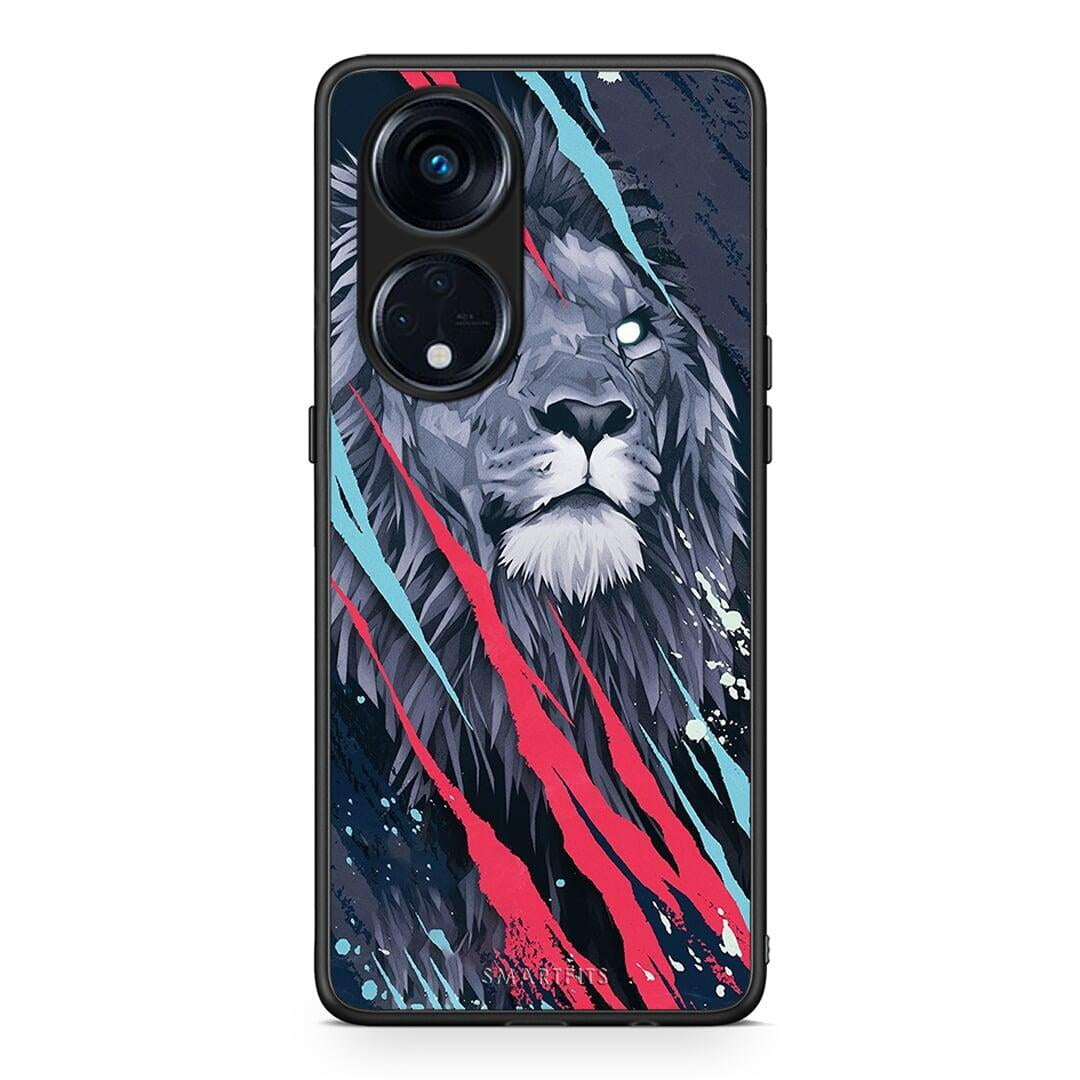 Θήκη Oppo A98 PopArt Lion Designer από τη Smartfits με σχέδιο στο πίσω μέρος και μαύρο περίβλημα | Oppo A98 PopArt Lion Designer Case with Colorful Back and Black Bezels