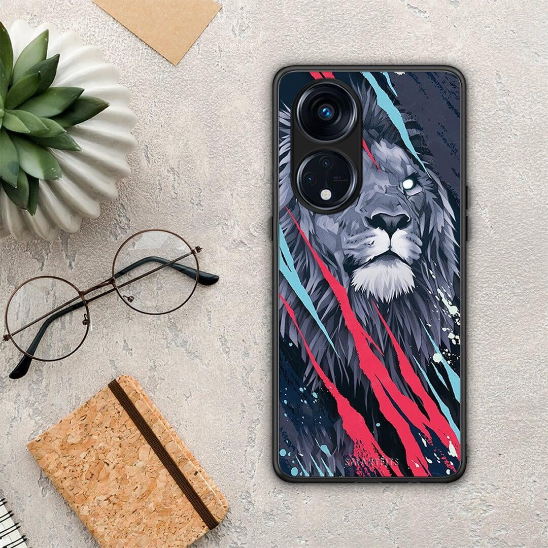 Θήκη Oppo A98 PopArt Lion Designer από τη Smartfits με σχέδιο στο πίσω μέρος και μαύρο περίβλημα | Oppo A98 PopArt Lion Designer Case with Colorful Back and Black Bezels