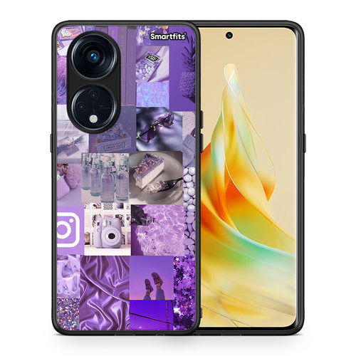 Θήκη Oppo A98 Purple Aesthetic Collage από τη Smartfits με σχέδιο στο πίσω μέρος και μαύρο περίβλημα | Oppo A98 Purple Aesthetic Collage Case with Colorful Back and Black Bezels