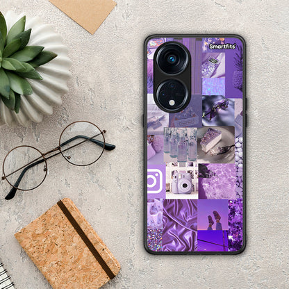 Θήκη Oppo A98 Purple Aesthetic Collage από τη Smartfits με σχέδιο στο πίσω μέρος και μαύρο περίβλημα | Oppo A98 Purple Aesthetic Collage Case with Colorful Back and Black Bezels