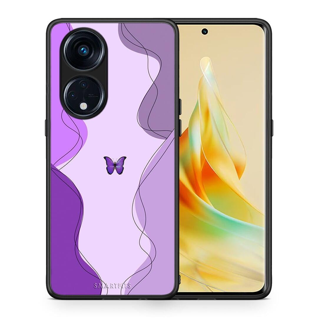 Θήκη Oppo A98 Purple Mariposa από τη Smartfits με σχέδιο στο πίσω μέρος και μαύρο περίβλημα | Oppo A98 Purple Mariposa Case with Colorful Back and Black Bezels