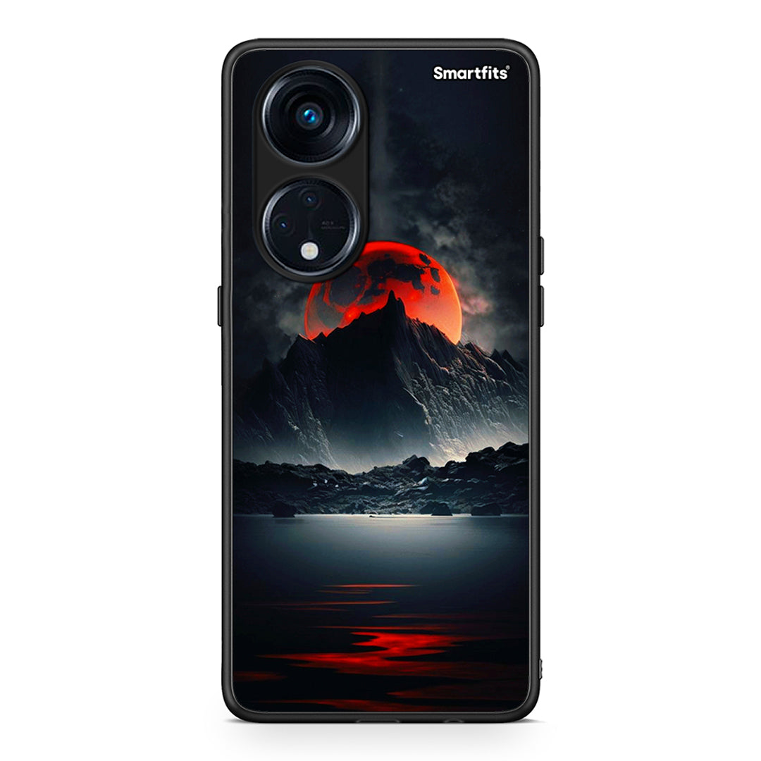 Θήκη Oppo A98 Red Full Moon από τη Smartfits με σχέδιο στο πίσω μέρος και μαύρο περίβλημα | Oppo A98 Red Full Moon Case with Colorful Back and Black Bezels