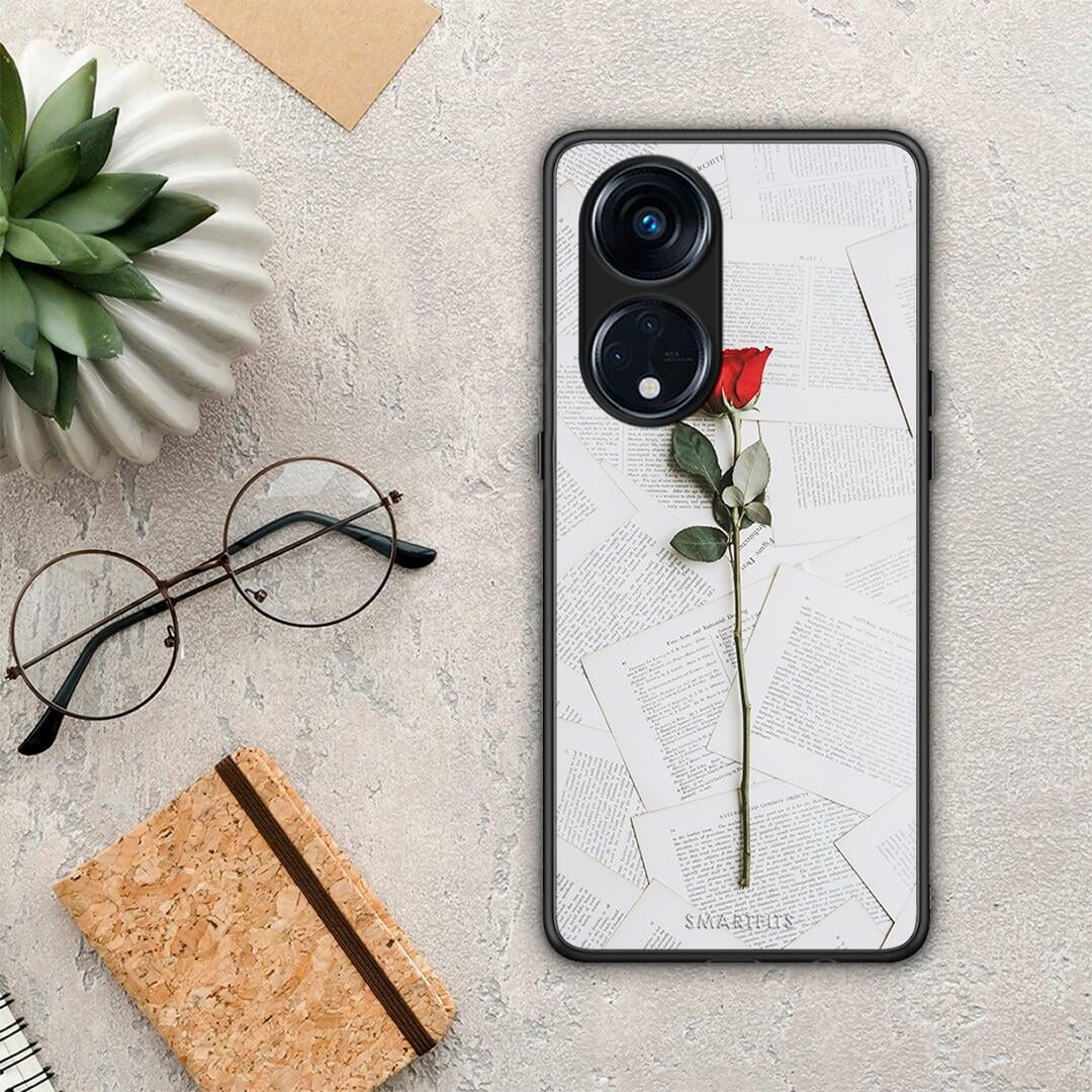 Θήκη Oppo A98 Red Rose από τη Smartfits με σχέδιο στο πίσω μέρος και μαύρο περίβλημα | Oppo A98 Red Rose Case with Colorful Back and Black Bezels