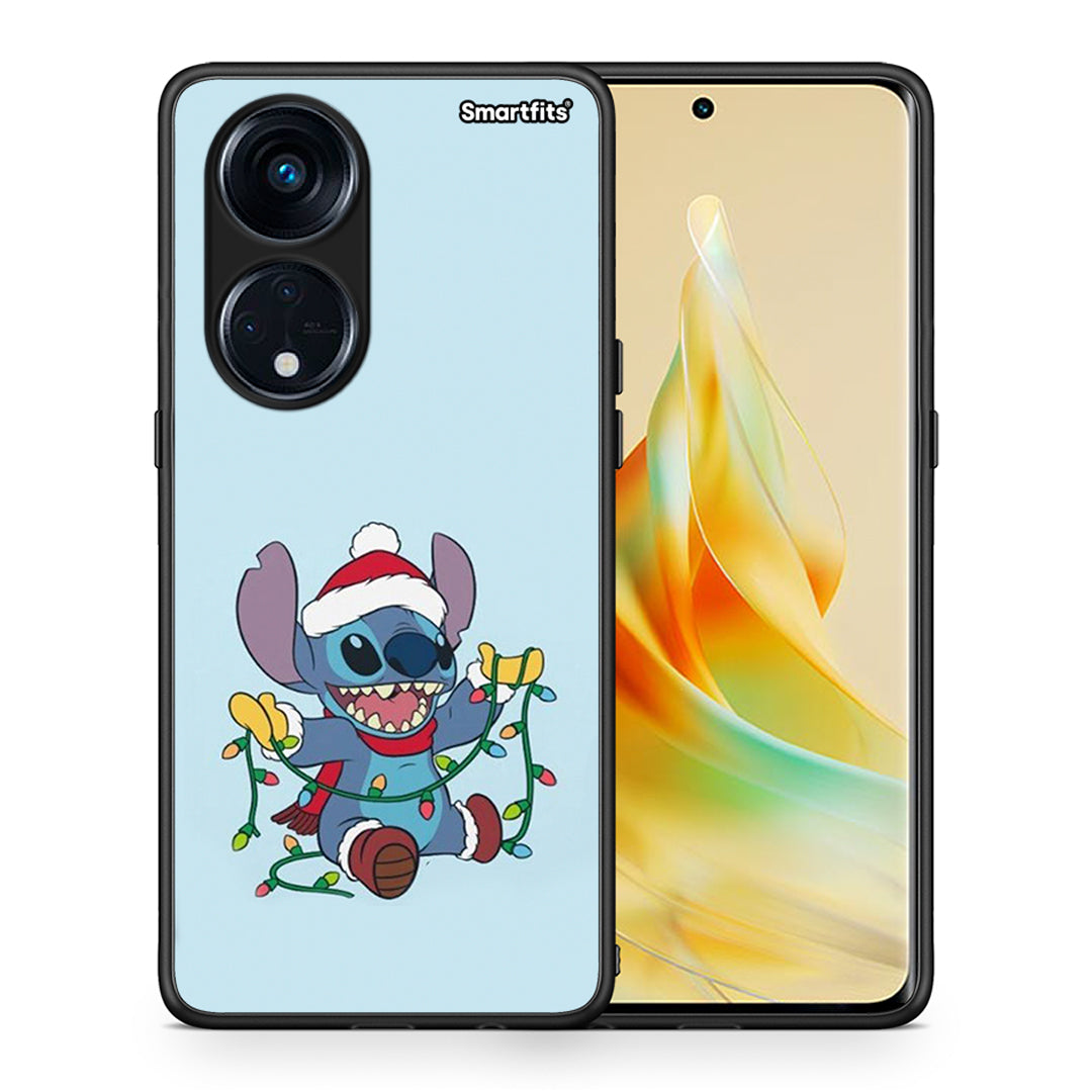 Θήκη Oppo A98 Santa Stich από τη Smartfits με σχέδιο στο πίσω μέρος και μαύρο περίβλημα | Oppo A98 Santa Stich Case with Colorful Back and Black Bezels