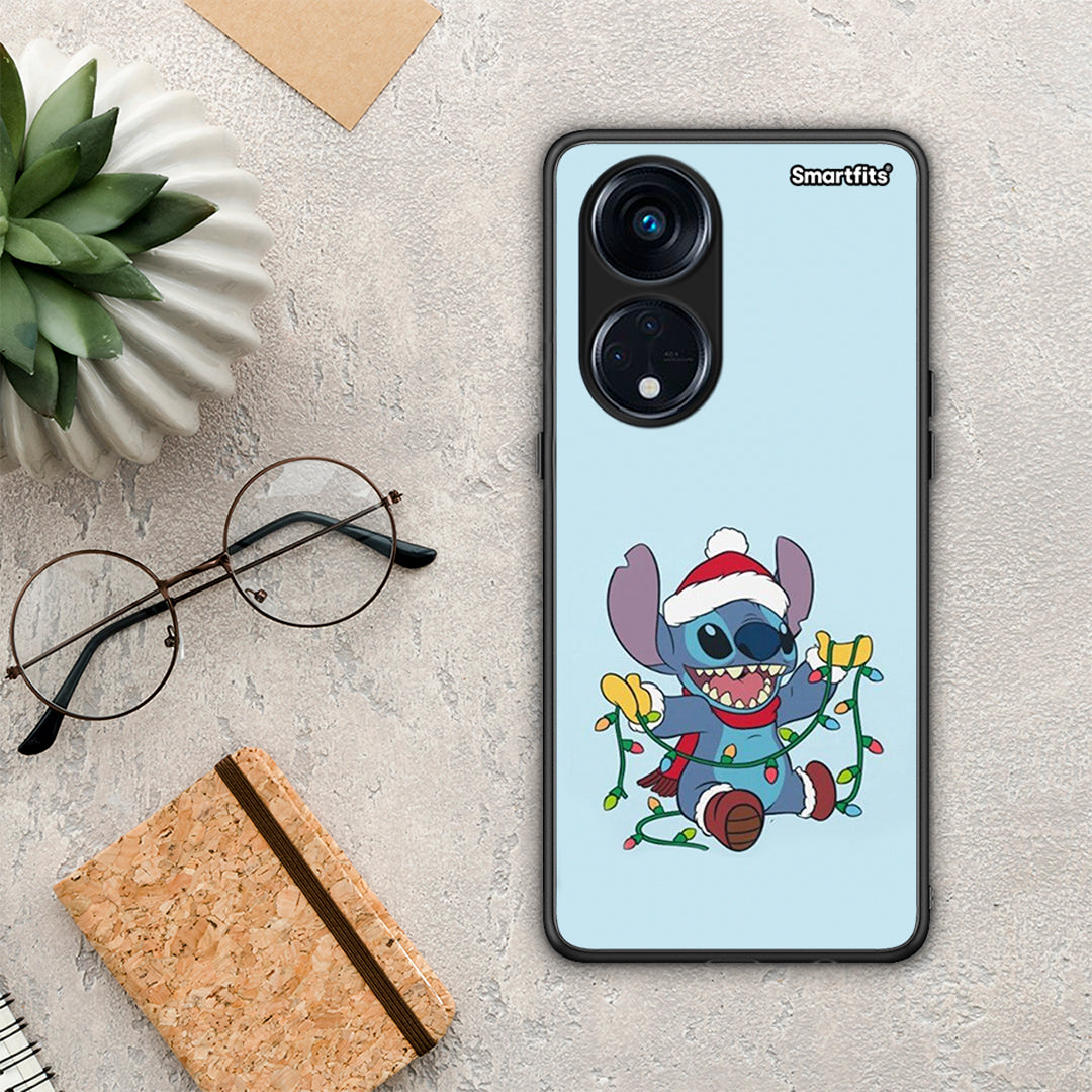 Θήκη Oppo A98 Santa Stich από τη Smartfits με σχέδιο στο πίσω μέρος και μαύρο περίβλημα | Oppo A98 Santa Stich Case with Colorful Back and Black Bezels