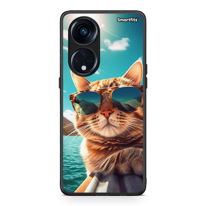 Θήκη Oppo Reno8T 5G / A1 Pro Summer Cat από τη Smartfits με σχέδιο στο πίσω μέρος και μαύρο περίβλημα | Oppo Reno8T 5G / A1 Pro Summer Cat Case with Colorful Back and Black Bezels