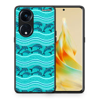 Thumbnail for Θήκη Oppo A98 Swimming Dolphins από τη Smartfits με σχέδιο στο πίσω μέρος και μαύρο περίβλημα | Oppo A98 Swimming Dolphins Case with Colorful Back and Black Bezels