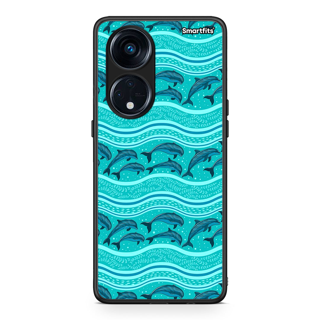 Θήκη Oppo Reno8T 5G / A1 Pro Swimming Dolphins από τη Smartfits με σχέδιο στο πίσω μέρος και μαύρο περίβλημα | Oppo Reno8T 5G / A1 Pro Swimming Dolphins Case with Colorful Back and Black Bezels