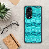 Thumbnail for Θήκη Oppo A98 Swimming Dolphins από τη Smartfits με σχέδιο στο πίσω μέρος και μαύρο περίβλημα | Oppo A98 Swimming Dolphins Case with Colorful Back and Black Bezels