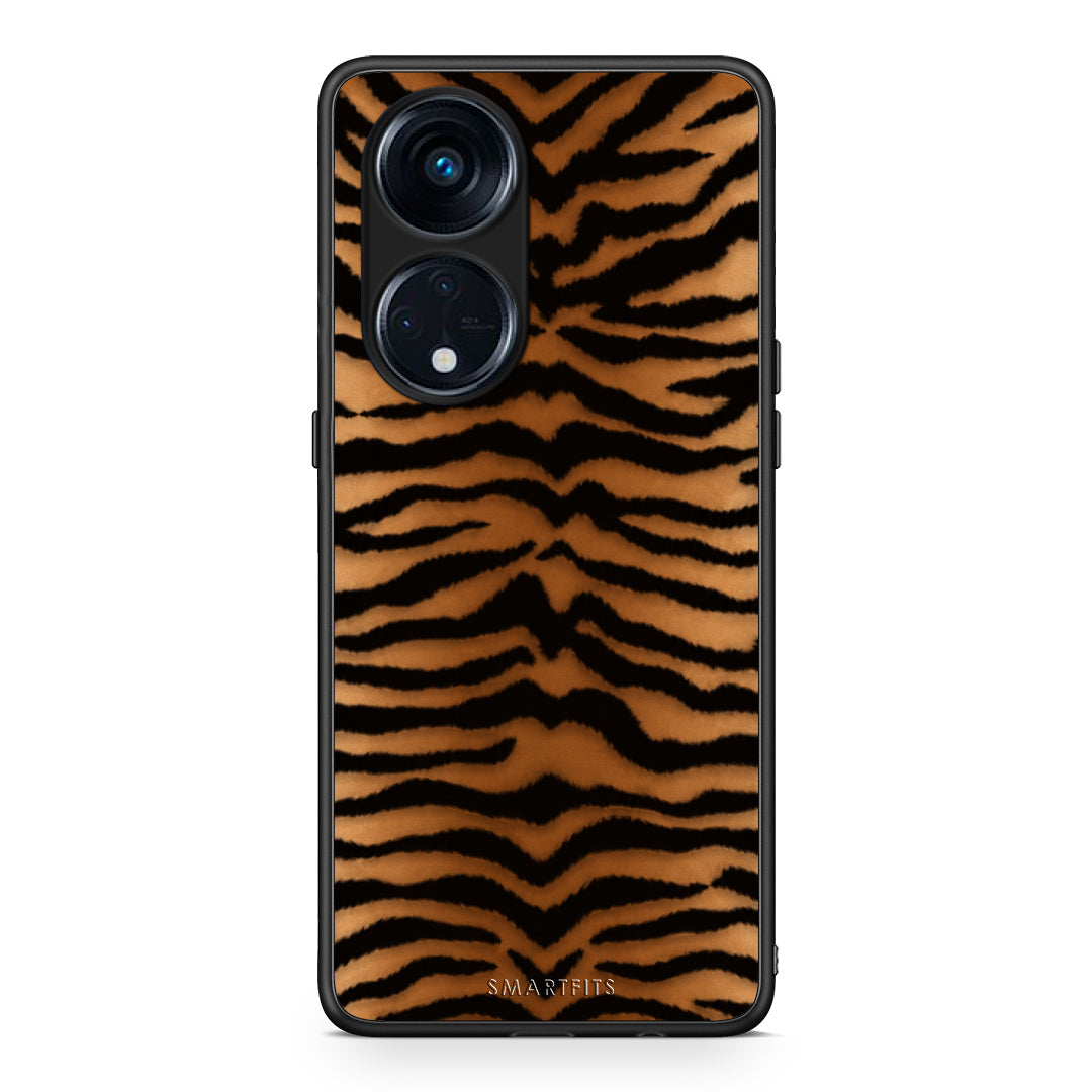 Θήκη Oppo Reno8T 5G / A1 Pro Tiger Print Orange and Black από τη Smartfits με σχέδιο στο πίσω μέρος και μαύρο περίβλημα | Oppo Reno8T 5G / A1 Pro Tiger Print Orange and Black case with colorful back and black bezels