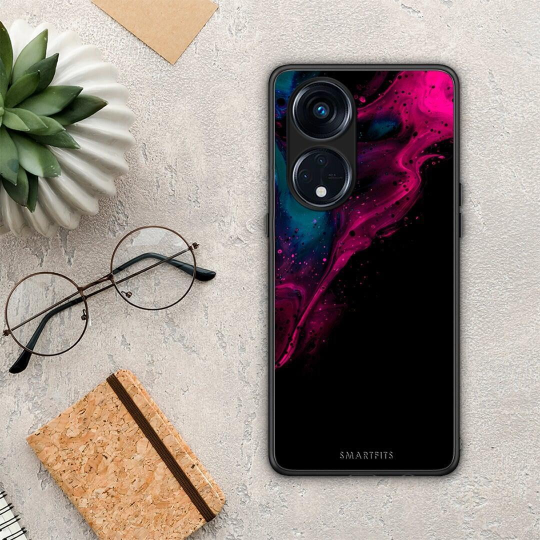 Θήκη Oppo A98 Watercolor Pink Black από τη Smartfits με σχέδιο στο πίσω μέρος και μαύρο περίβλημα | Oppo A98 Watercolor Pink Black Case with Colorful Back and Black Bezels