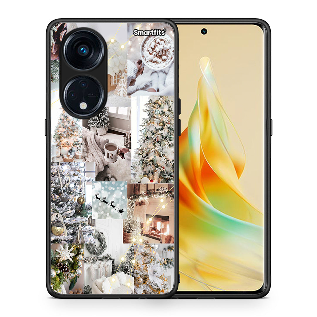 Θήκη Oppo A98 White Christmas από τη Smartfits με σχέδιο στο πίσω μέρος και μαύρο περίβλημα | Oppo A98 White Christmas Case with Colorful Back and Black Bezels