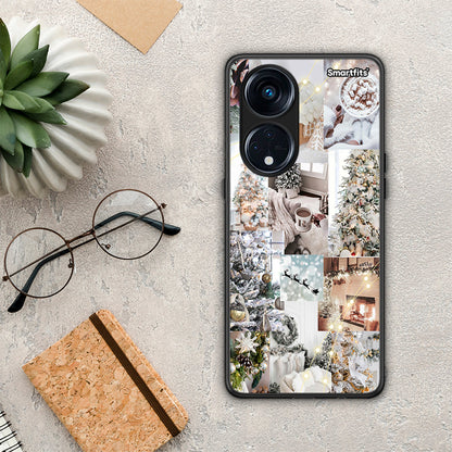 Θήκη Oppo A98 White Christmas από τη Smartfits με σχέδιο στο πίσω μέρος και μαύρο περίβλημα | Oppo A98 White Christmas Case with Colorful Back and Black Bezels