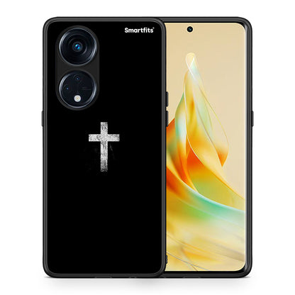 Θήκη Oppo A98 White Cross από τη Smartfits με σχέδιο στο πίσω μέρος και μαύρο περίβλημα | Oppo A98 White Cross Case with Colorful Back and Black Bezels